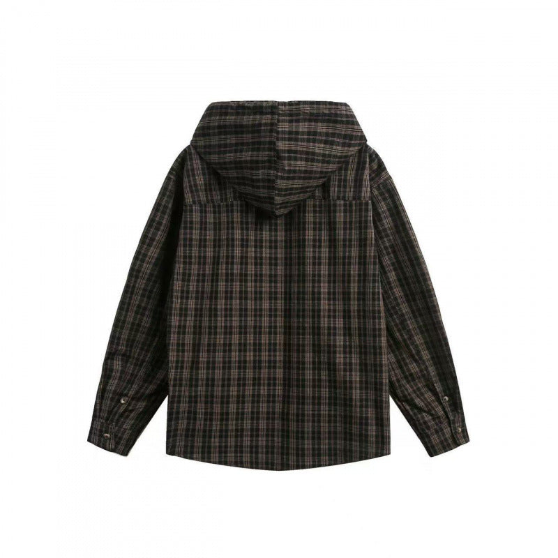 Unisex wide checkered hooded shirt jacket made of cotton flannel with patch breast pocket Mune Fashion