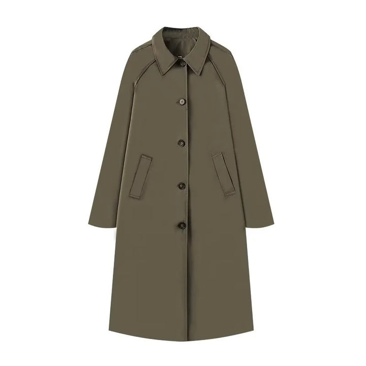 Women 400+ long cut trench coat with raglan sleeves and concealed button placket Mune Fashion