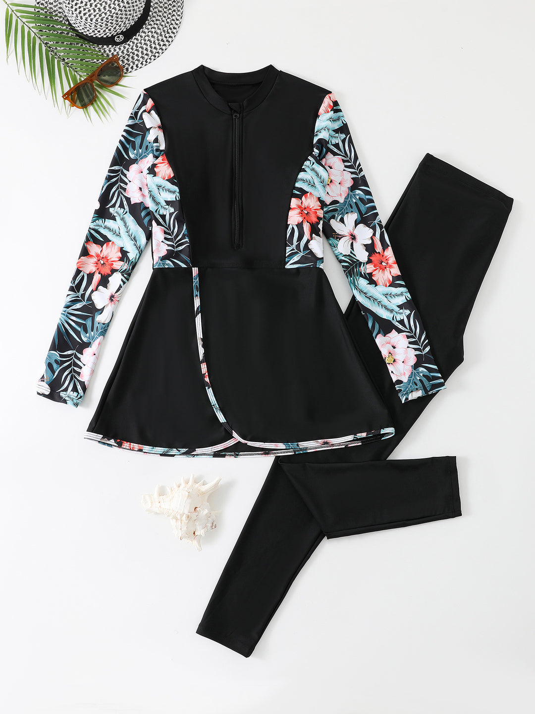 Women's Stylish Swimsuit Set with Floral Design and Long Sleeve Mune Fashion
