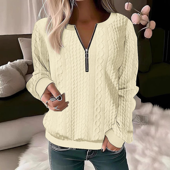 Women's knitted sweater with cable pattern and half zipper Mune Fashion