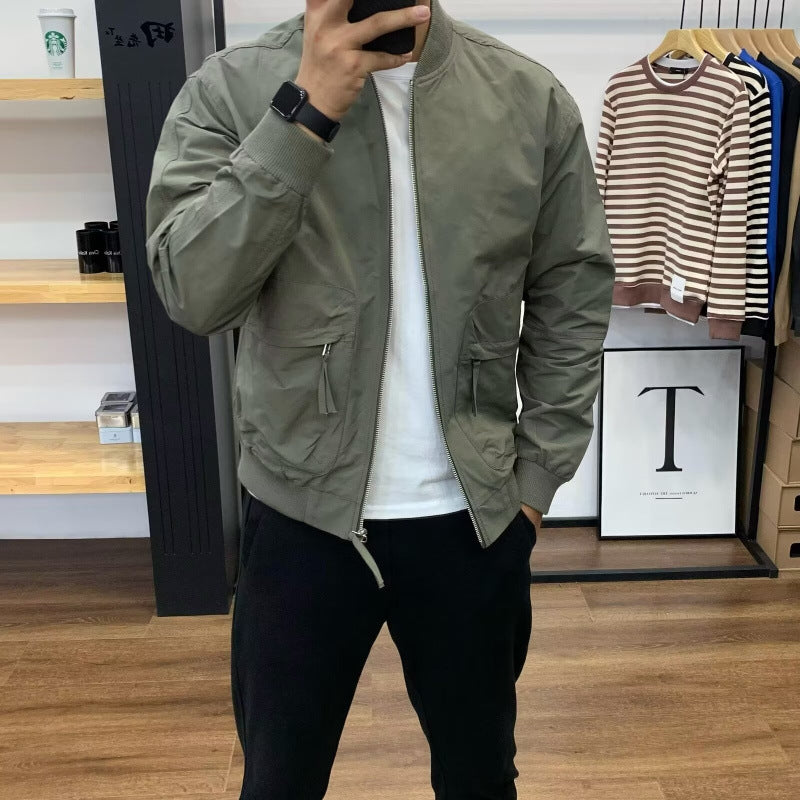 Men's Lightweight Utility Bomber Jacket with Zip, Multi-Function Pockets and Ribbed Cuffs Mune Fashion