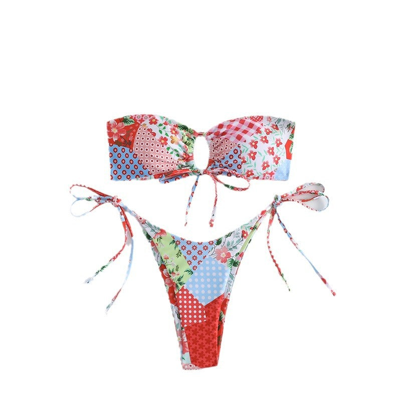Women's Colorful Bandeau Bikini with Playful Ruching Mune Fashion