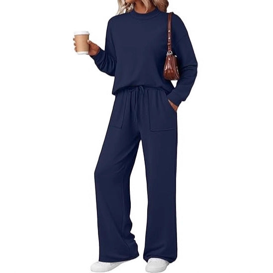 Women's loungewear two-piece made of soft jersey with round neck and wide drawstring pants Drune