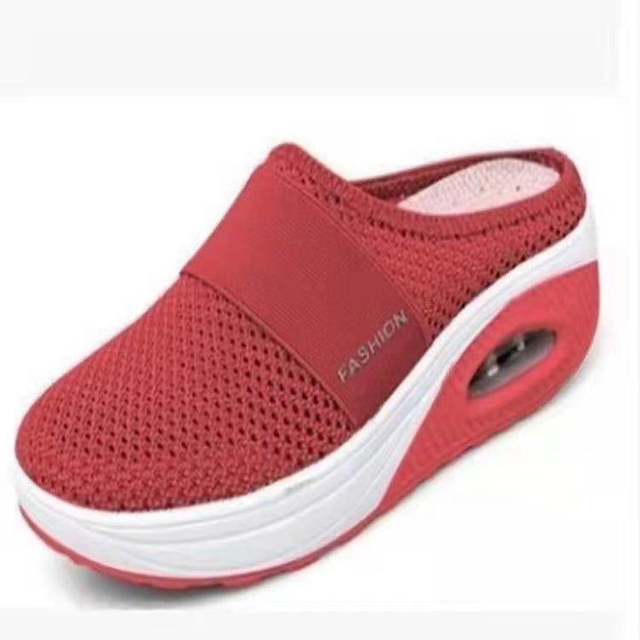 Ladies Breathable Knit Mule with Air Cushion Platform Mune Fashion
