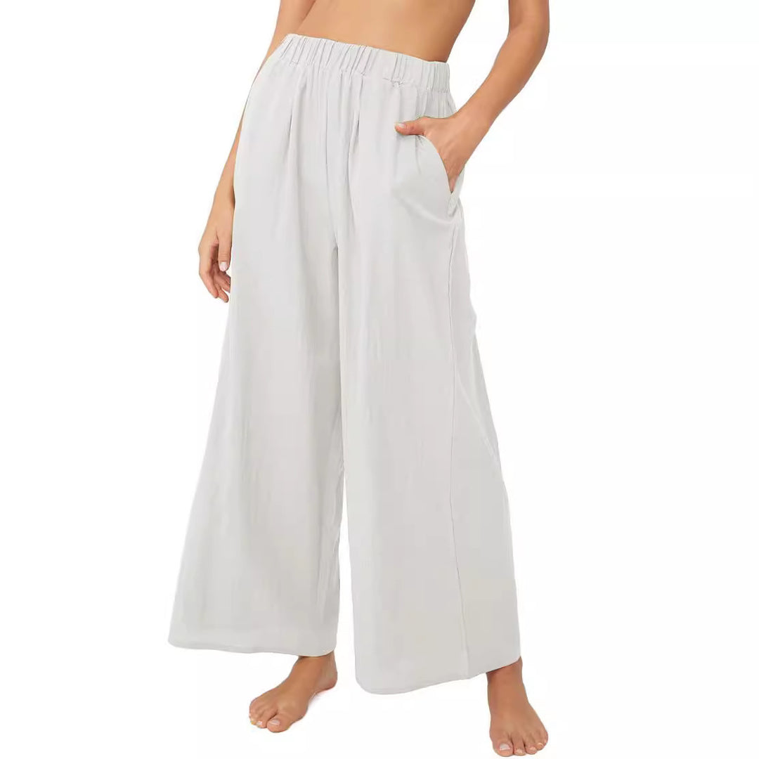 Women Lightweight Palazzo Pants with Wide Leg, Elastic Waistband and Side Pockets Mune Fashion