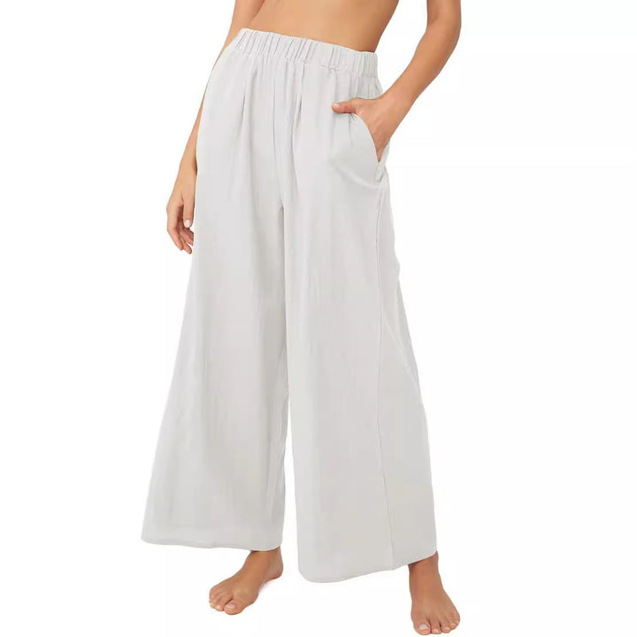 Women Lightweight Palazzo Pants with Wide Leg, Elastic Waistband and Side Pockets Mune Fashion