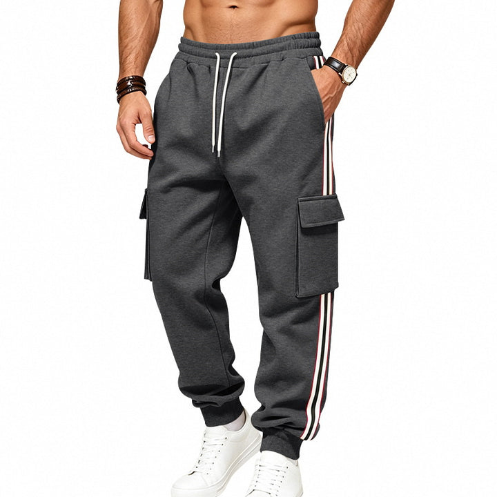 Men's cargo sweatpants made of cotton with contrasting side stripes and drawstring Mune Fashion