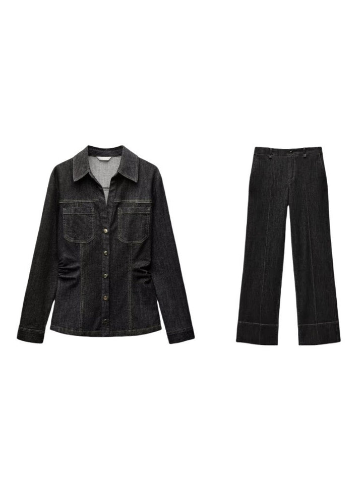 Women's high-waisted wide flare trousers in corduroy look with visible center seam and wide cuff Mune Fashion