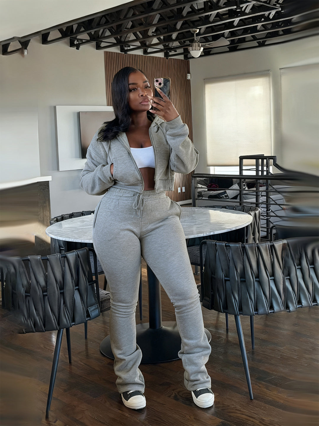 Women's cropped zip hoodie and high-waist jogger set with drawstring and lightly gathered ankle cuffs Mune Fashion