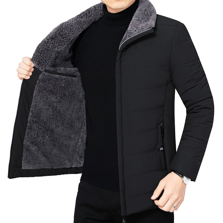Men's Padded Winter Jacket with Soft Plush Lining, Stand-Up Collar and Narrow Quilting Mune Fashion