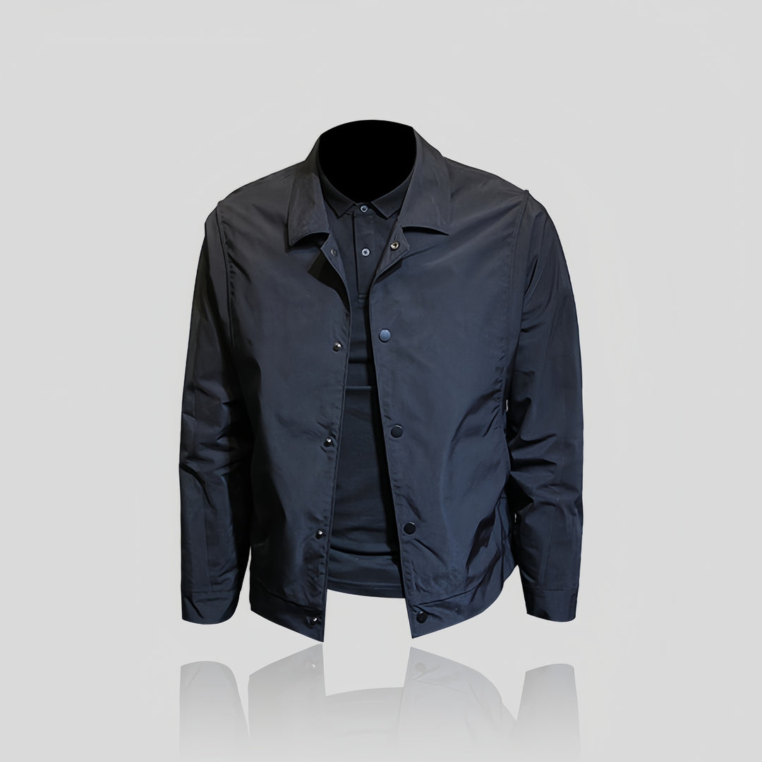 Men's Lightweight Coach Jacket with Snap Button Placket, Shirt Collar & Wind-Resistant Microfiber Mune Fashion