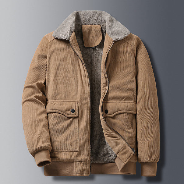 Men's cord jacket in worker style with sherpa lining, zipper and ribbed cuffs Mune Fashion