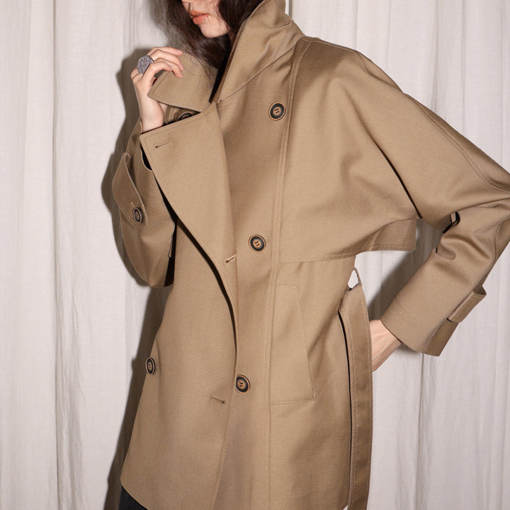 Women's Fashionable Trench Coat with Waist Belt and Large Pockets Mune Fashion