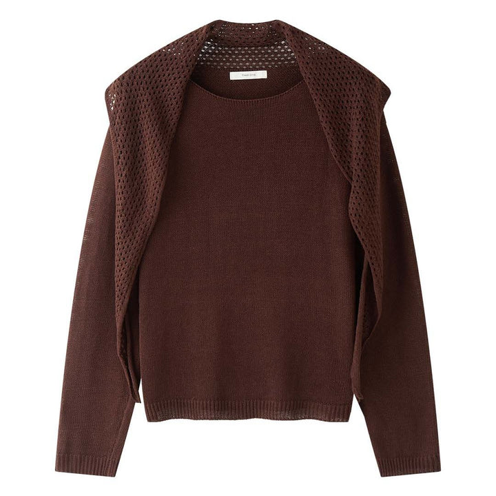 Women's lightweight fine-knit ensemble with loose sweater and openwork cardigan Mune Fashion
