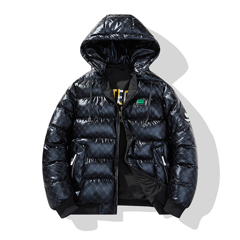 Men's Fashion Quilted Jacket with Hood and Shiny Finish Mune Fashion