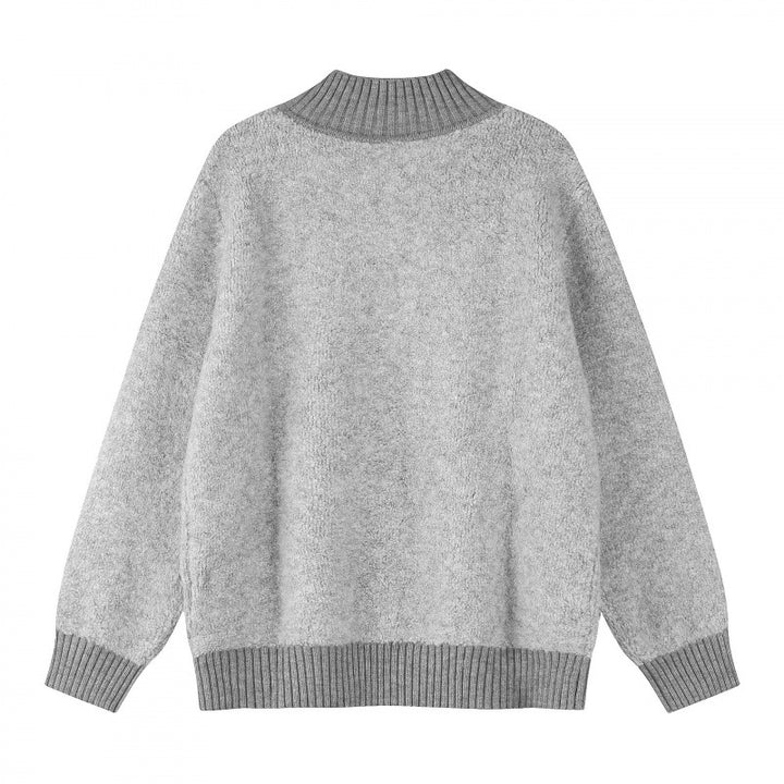 Unisex Boxy knit sweater with Henley button placket and raised ribbed collar Mune Fashion