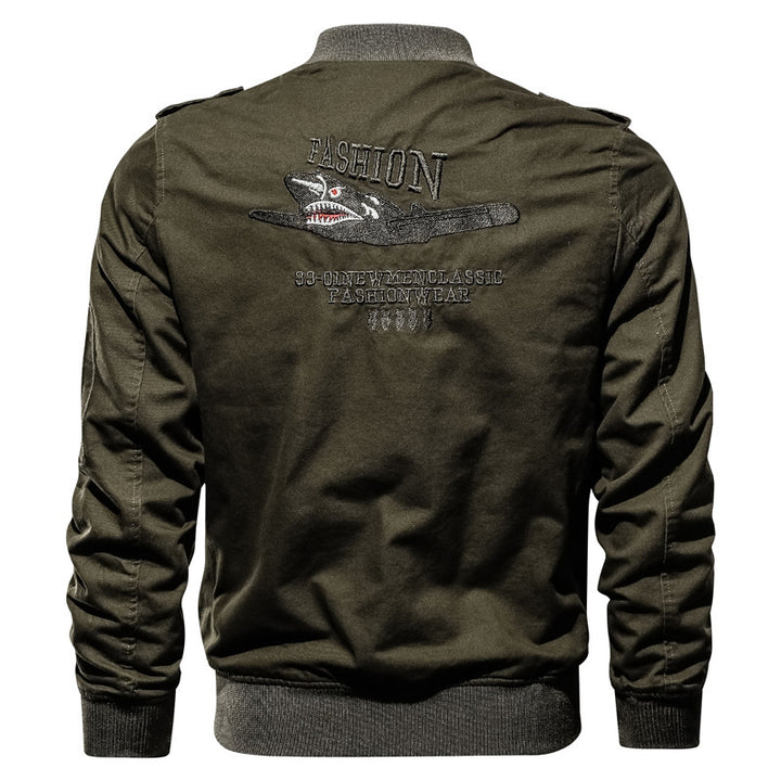 Men's Vintage Canvas Bomber Jacket with Badge Applications and Sleeve Utility Pocket Mune Fashion
