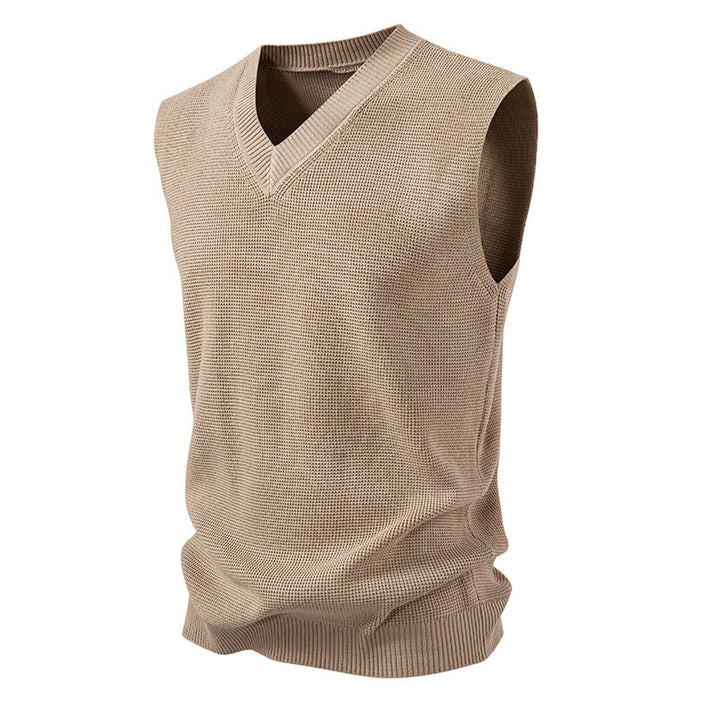 Men's knitted V-neck vest with fine structured knit Mune Fashion