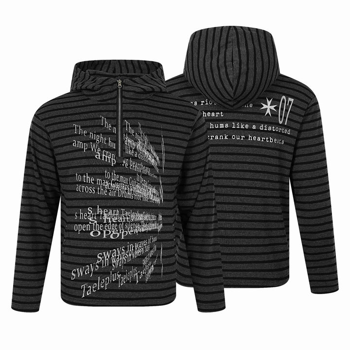 Unisex Striped Halfzip Pullover with Stand-up Collar and Typographic Front Print Mune Fashion