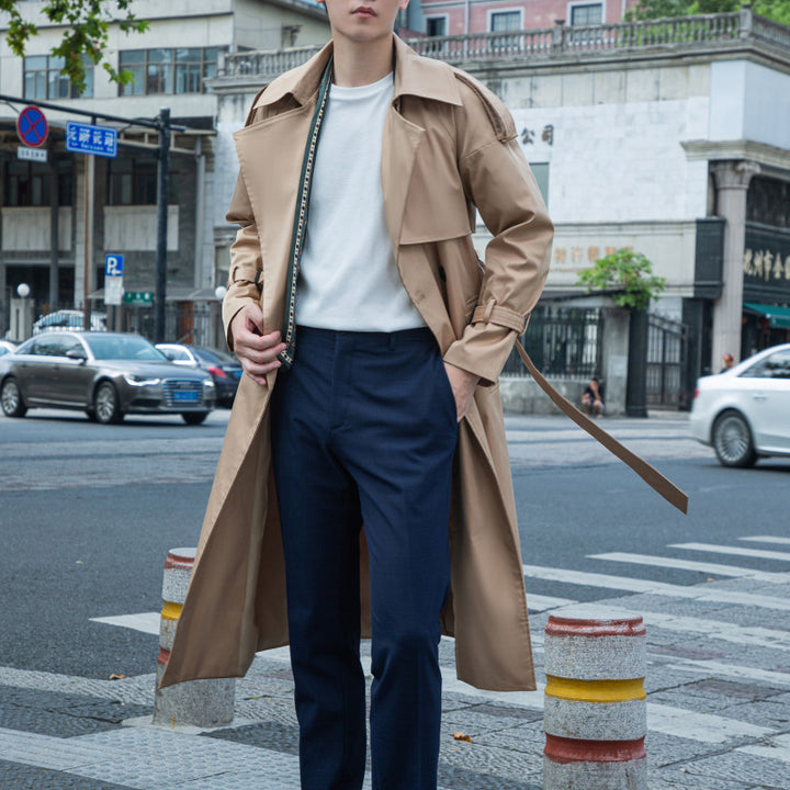 Men's Double-Breasted Trench Coat with Waist Belt and Epaulettes Mune Fashion