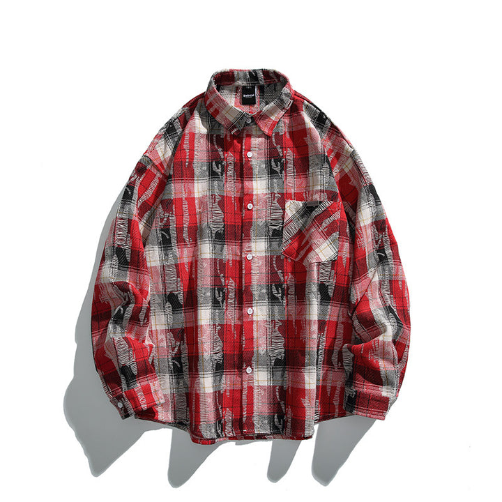 Unisex Oversized Checked Flannel Shirt with Destroyed Details and Chest Pocket Mune Fashion
