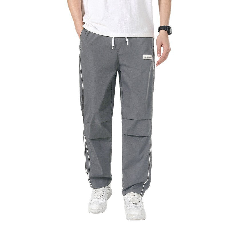 Men's Lightweight Technical Track Pants with Elastic Waistband, Knee Inserts & Side Contrast Piping Mune Fashion