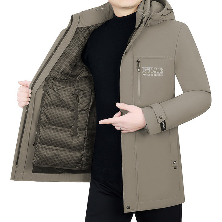 Men's modern water-repellent long parka with hood and lightweight thermal insulation Mune Fashion