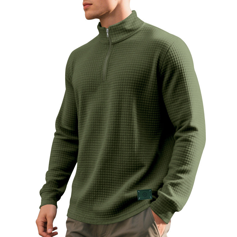 Men's nano lightweight waffle knit pullover with short collar zipper and rounded hem Mune Fashion