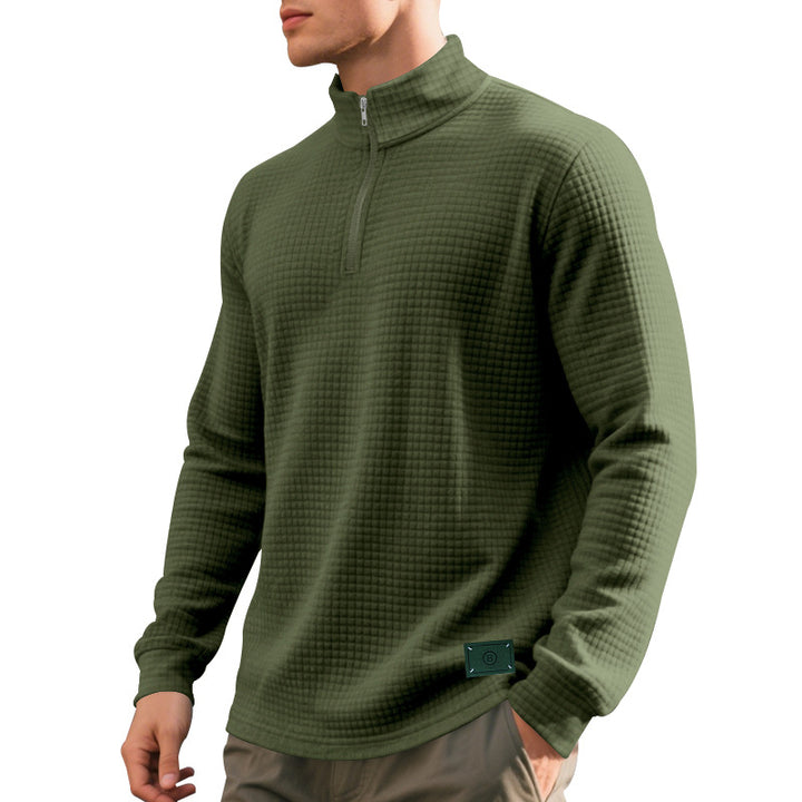 Men's nano lightweight waffle knit pullover with short collar zipper and rounded hem Mune Fashion