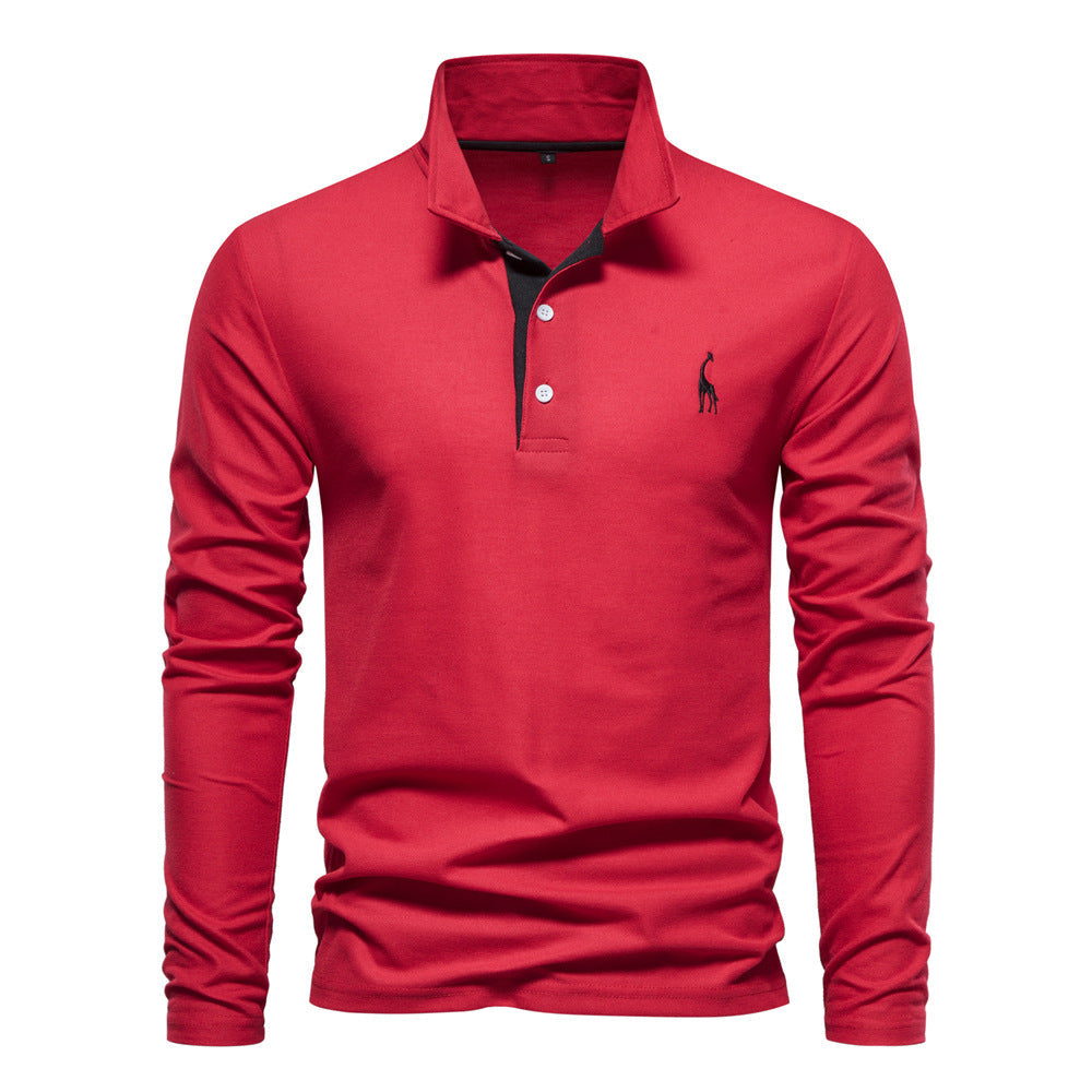 Men's Long Sleeve Polo Shirt with Modern Collar and Breathable Cotton Quality Mune