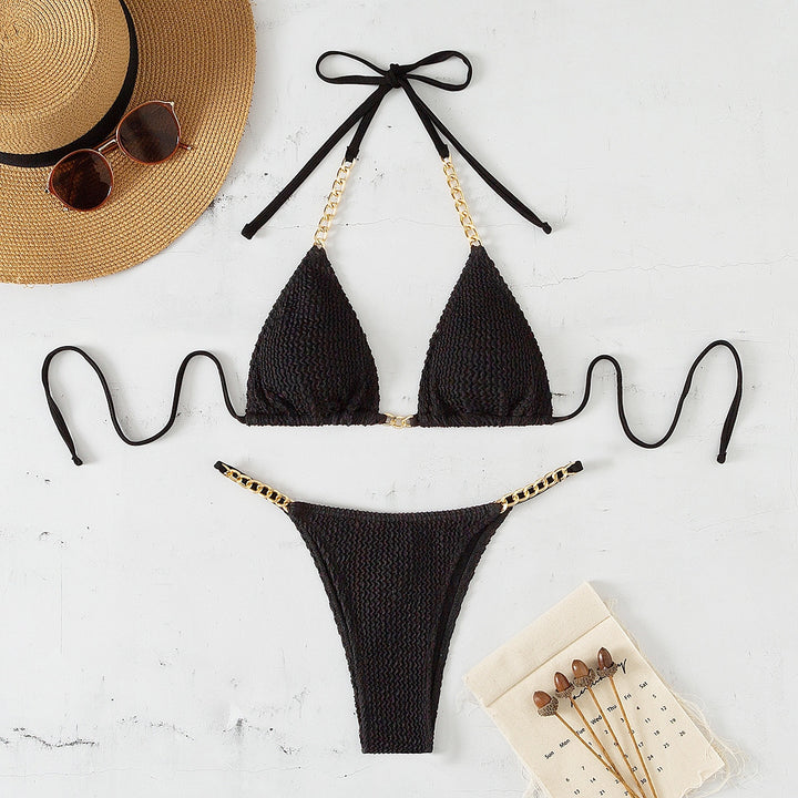 Women's Triangle Bikini with Elegant Chain Accents Mune Fashion