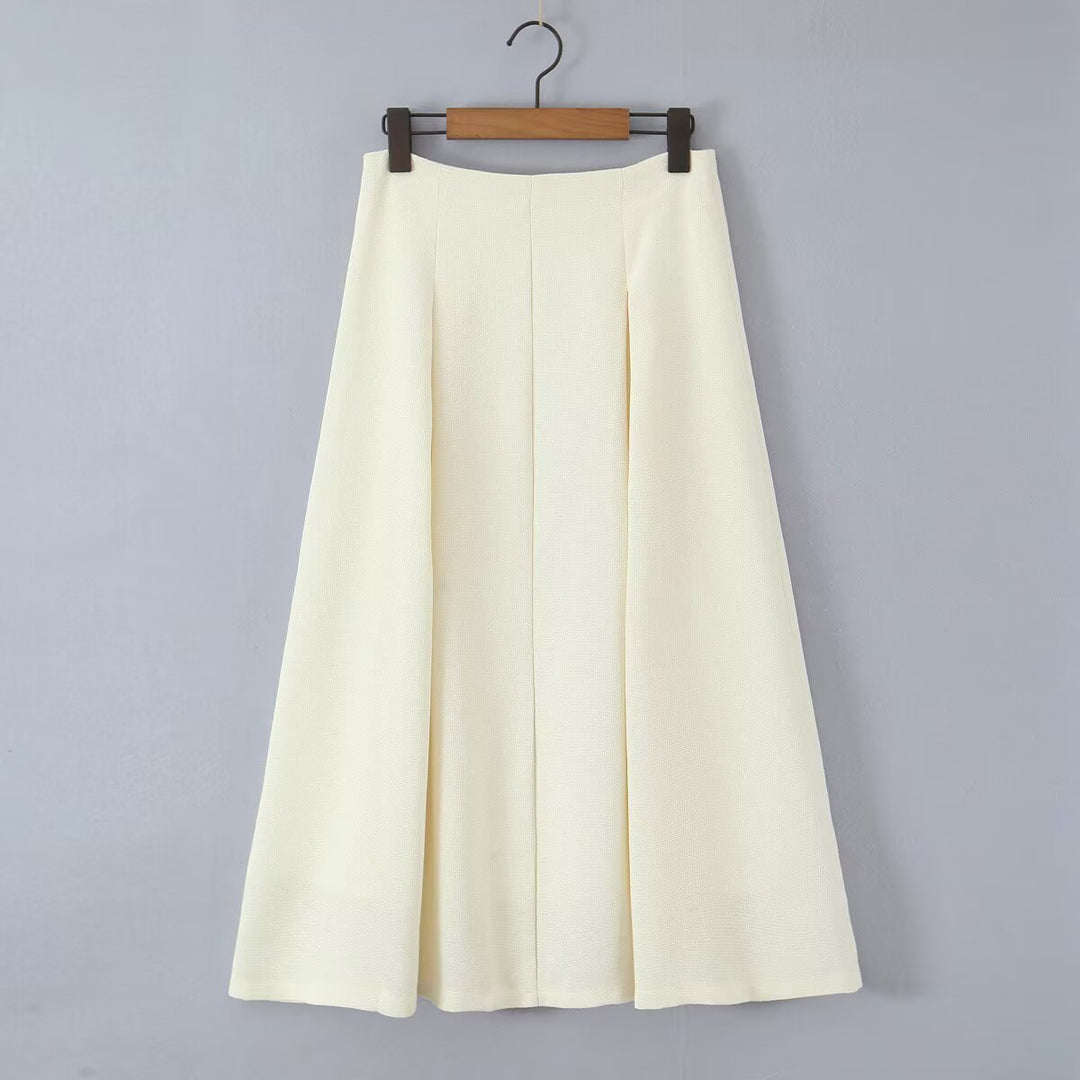 Women's midi skirt with tailored A-line and piped box pleats Mune Fashion