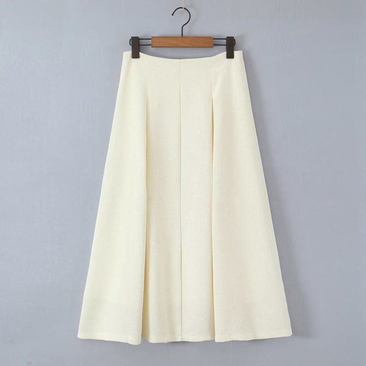 Women's midi skirt with tailored A-line and piped box pleats Mune Fashion