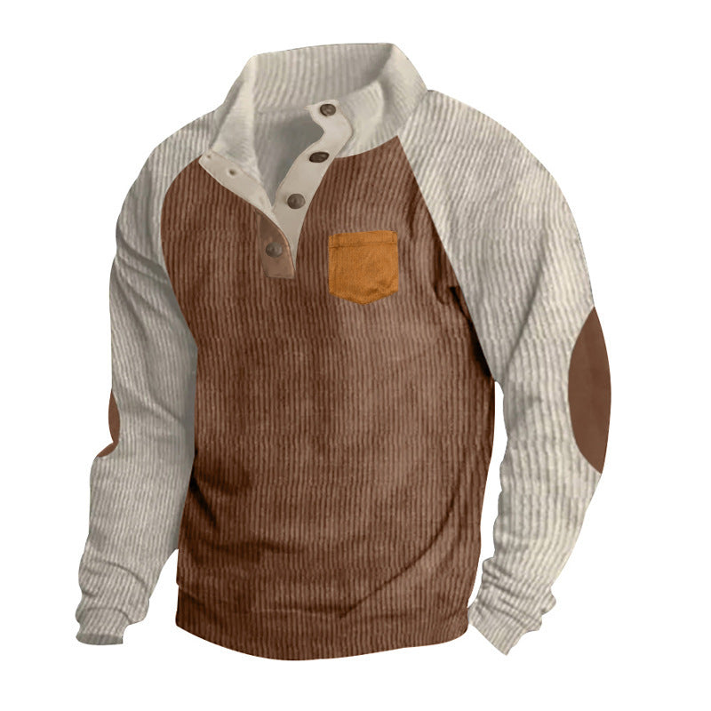 Men's Ribbed Henley Sweater with Raglan Sleeves, Elbow Patches & Chest Pocket Mune Fashion