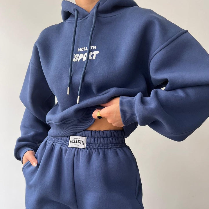 Women Cropped Hoodie and High-Waist Jogging Pants Lounge Set made of Cotton Fleece Mune Fashion