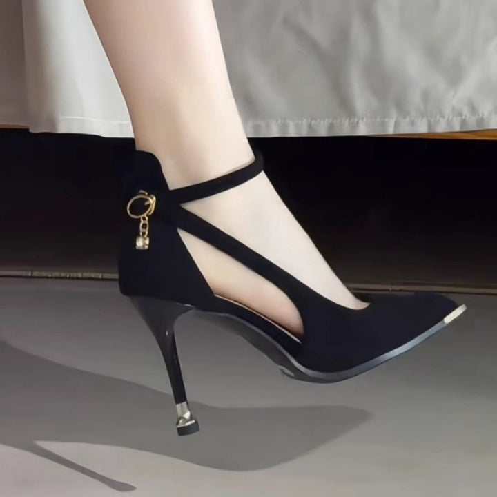 Women elegant lace pumps with ankle strap cut-out sides and dainty kitten heel Mune Fashion