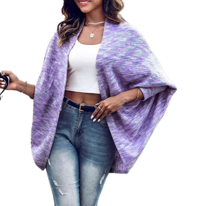 Women Oversized Knit Poncho with Open Front and Boucle Structure Drune