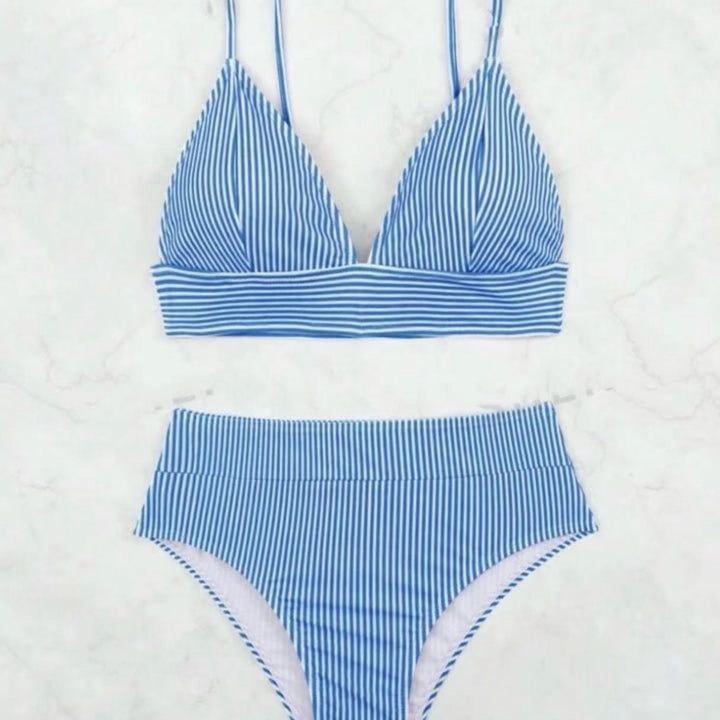Ladies High-Waisted Bikini with Elegant Stripe Pattern Mune Fashion