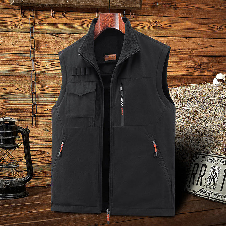 Men's Sleeveless Softshell Outdoor Vest with Fleece Lining, High Stand Collar and Multifunctional Pockets Mune Fashion