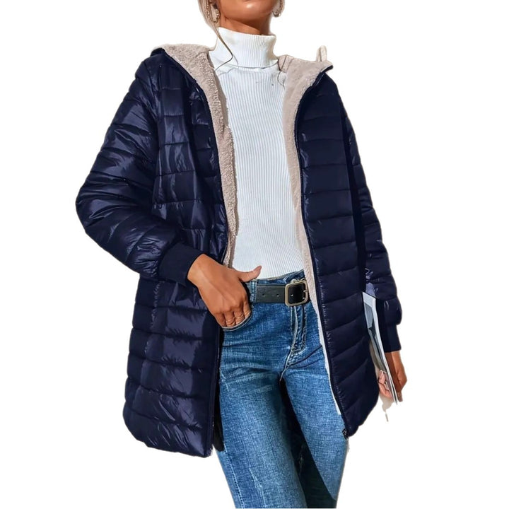 Women Long Padded Coat with Teddy Lining and Hood Mune Fashion