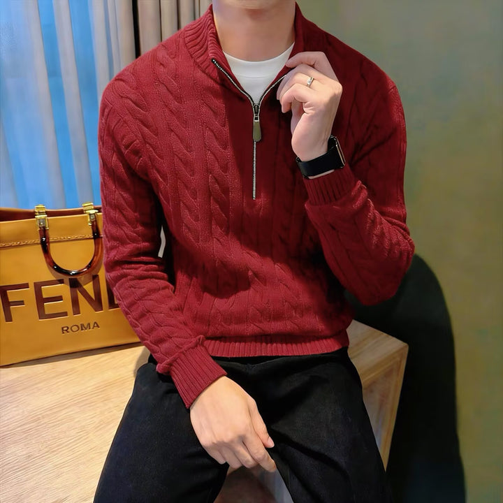 Men's chunky knit sweater with high collar and zipper Mune Fashion