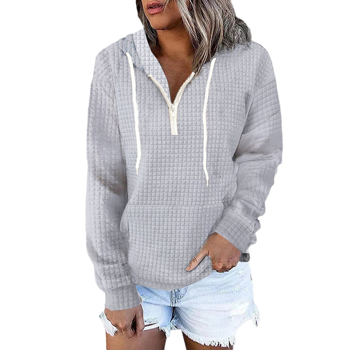 Women's waffle texture hoodie with half zip, kangaroo pocket, and casual oversized cut Mune Fashion
