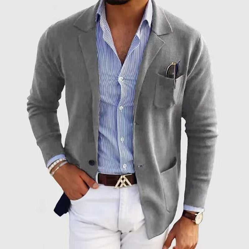 Men's casual knit blazer in jacket style with breast pocket and patch pockets Mune Fashion
