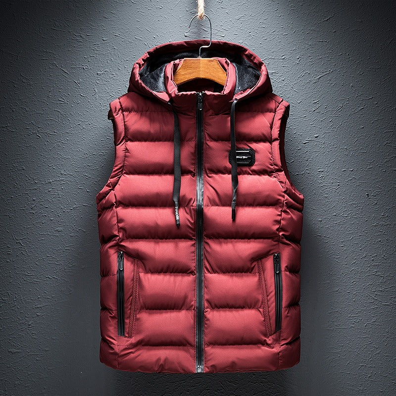 Men's quilted hooded vest with windproof microfiber cover, stand-up collar & zippered pockets Mune Fashion