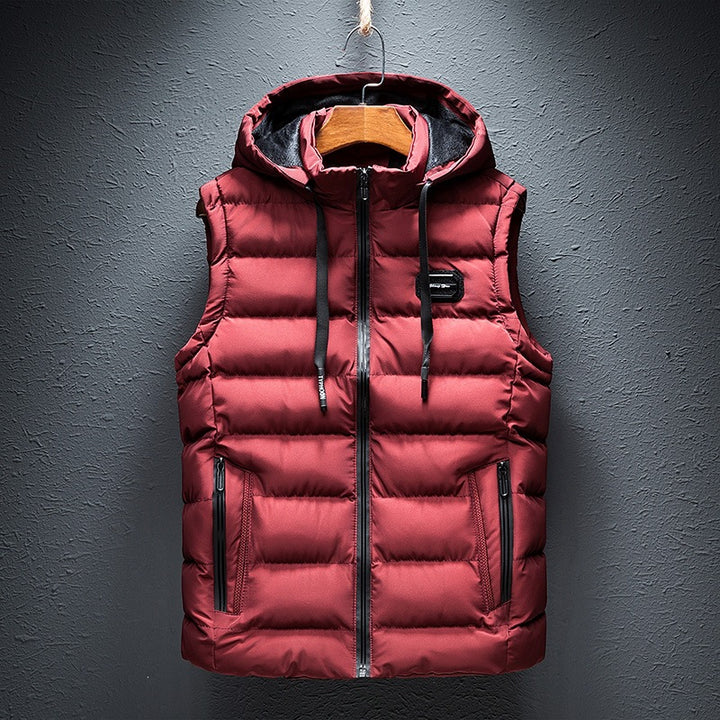 Men's quilted hooded vest with windproof microfiber cover, stand-up collar & zippered pockets Mune Fashion
