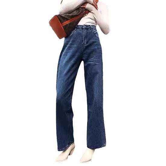 Women high-waisted wide denim pants with straight flare and classic five-pocket design Mune Fashion