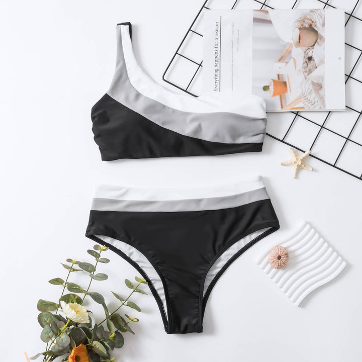 Women's Crop Bikini with Asymmetric Design and High Waist Mune Fashion