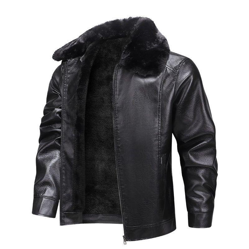 Men's faux leather field jacket with continuous teddy lining and concealed zipper Mune Fashion