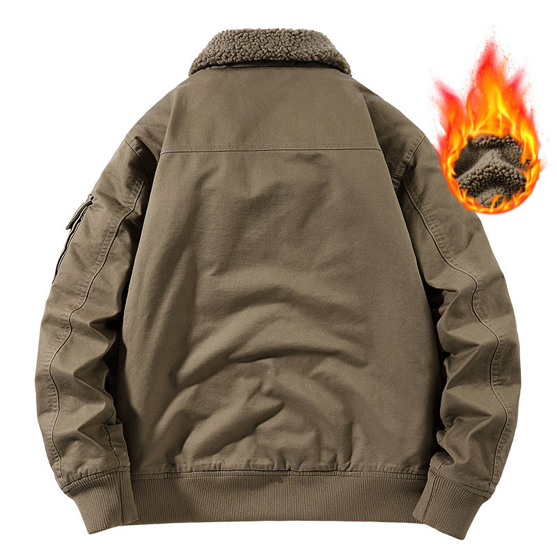 Men's heavy canvas bomber with warming Sherpa inner lining, ergonomic seams, and concealed zip placket Mune Fashion