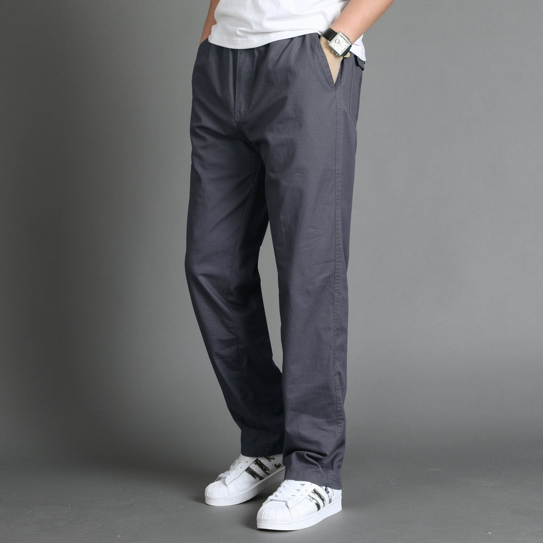 Men's Casual Canvas Chino Pants with Elastic Drawstring Waistband, Patch Pockets & Straight Leg Mune Fashion